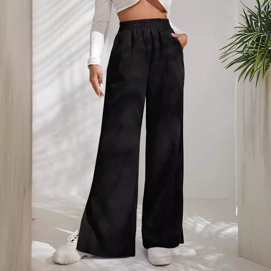 Damen weite Cordhose mit seitlichen Schlitzen und elastischem Bund EB
