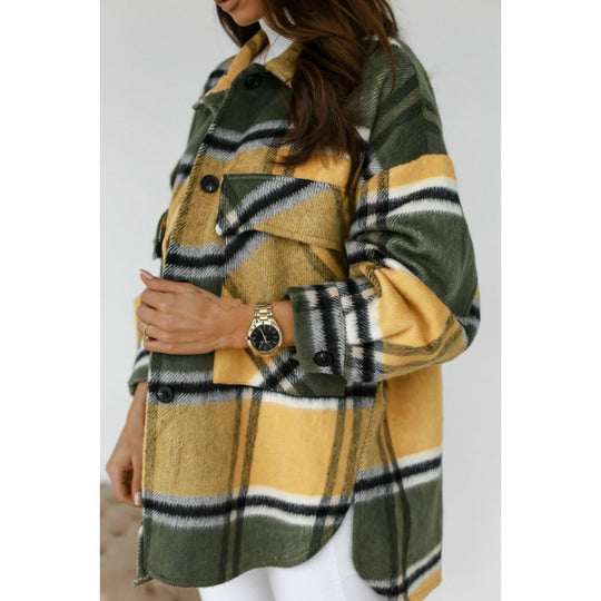 Damen Oversized Flanelljacke mit Karomuster und Taschen EB
