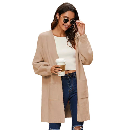 Damen Grobstrick-Kimono-Cardigan mit offenen Ärmeln und praktischen Taschen EB