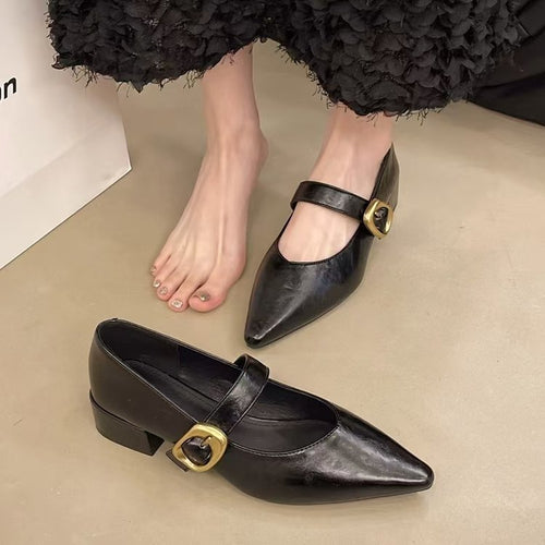 Damen elegante Ballerinas mit dekorativem Riemchen und goldener Schnalle EB