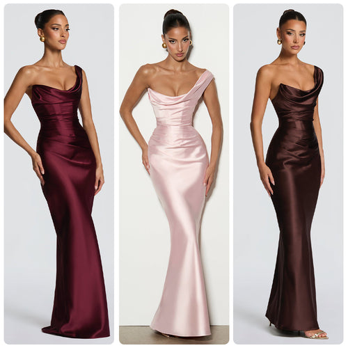 Damen Elegantes Abendkleid mit schulterfreiem Design und fließendem Satin EB