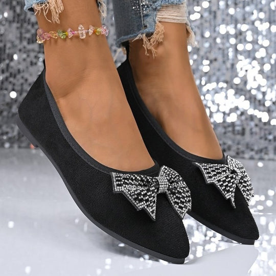 Damen Ballerinas mit funkelnden Strass-Schleifen EB