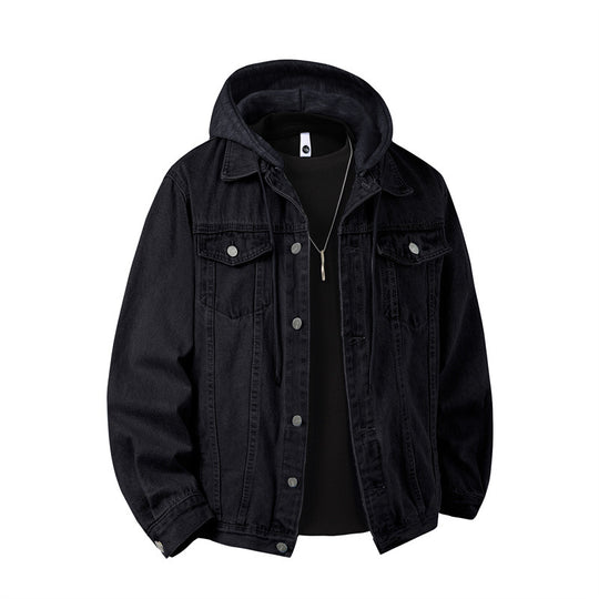 Herren nan Jeansjacke mit angenähter Kapuze Lagenlook robuste Baumwollmischung EB