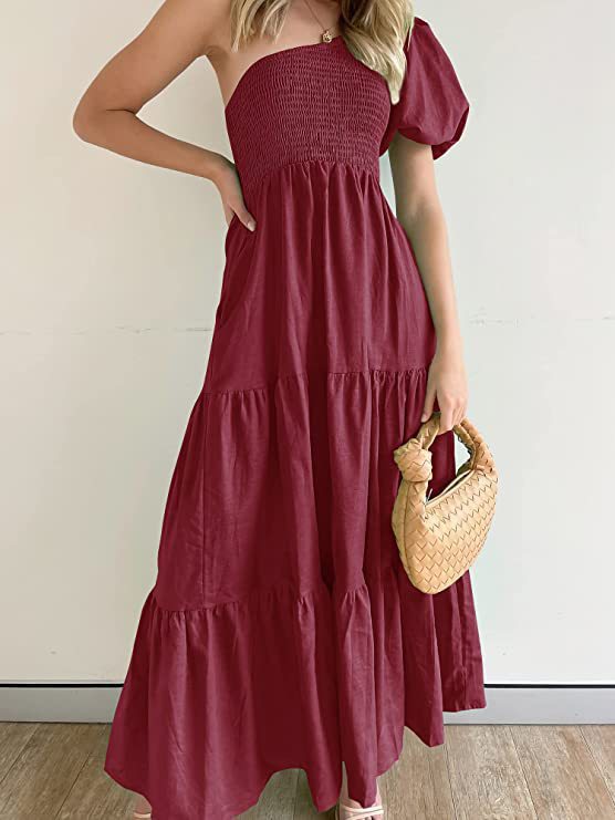 Damen Maxikleid mit asymmetrischem Träger und fließendem Schnitt EB