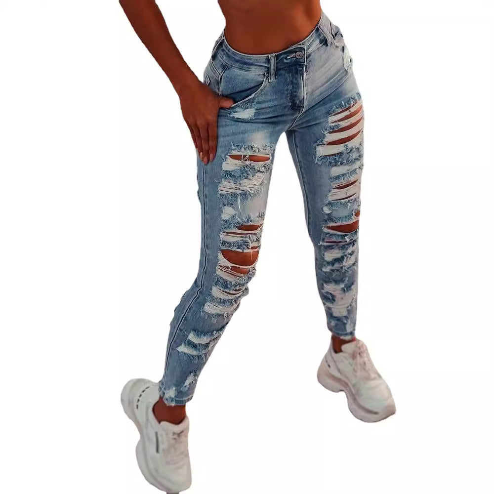 Damen Skinny-Jeans im distressed Look EB
