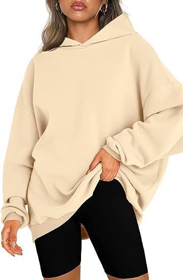 Damen nan oversized Kapuzenpullover im Boxy-Cut mit innen angerautem Fleece, überschnittener Schulter und verlängertem Rückenteil EB