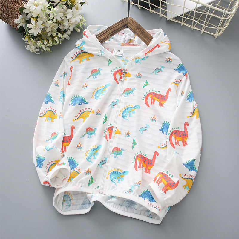Unisex nan leichte atmungsaktive Kinder Dinosaurier Druck Kapuzenjacke mit Reißverschluss vorne EB