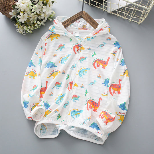 Unisex nan leichte atmungsaktive Kinder Dinosaurier Druck Kapuzenjacke mit Reißverschluss vorne EB