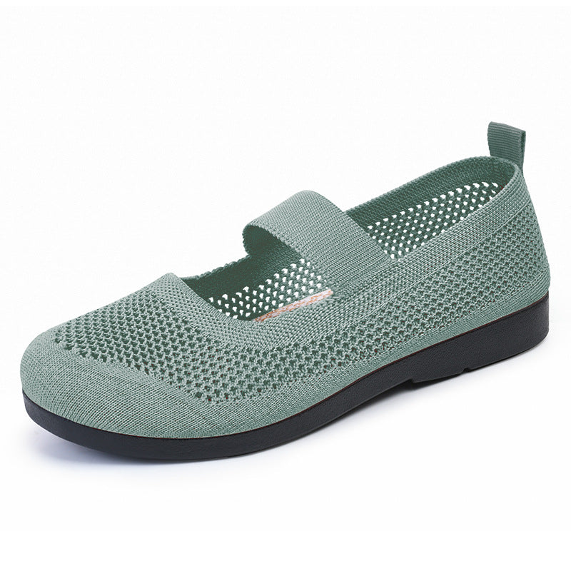 Damen atmungsaktive Strick-Ballerinas mit elastischem Riemen EB