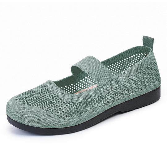 Damen atmungsaktive Strick-Ballerinas mit elastischem Riemen EB