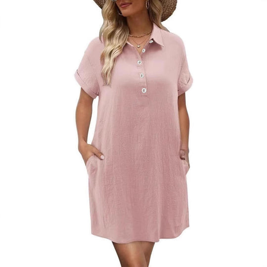 Damen lässiges Hemdkleid mit Knopfleiste und Seitentaschen EB