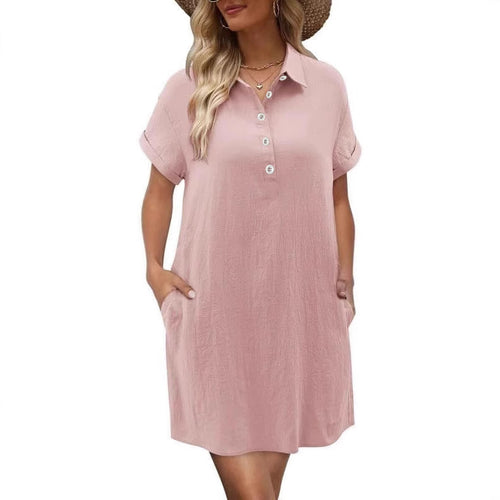Damen lässiges Hemdkleid mit Knopfleiste und Seitentaschen EB