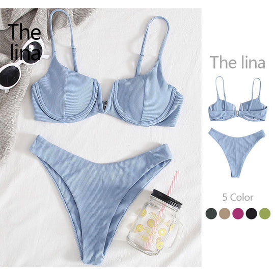 Damen Bügel-Bikini mit streifenförmigem Design EB