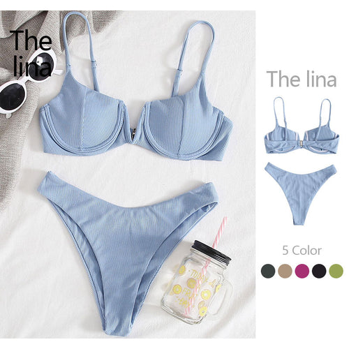 Damen Bügel-Bikini mit streifenförmigem Design EB