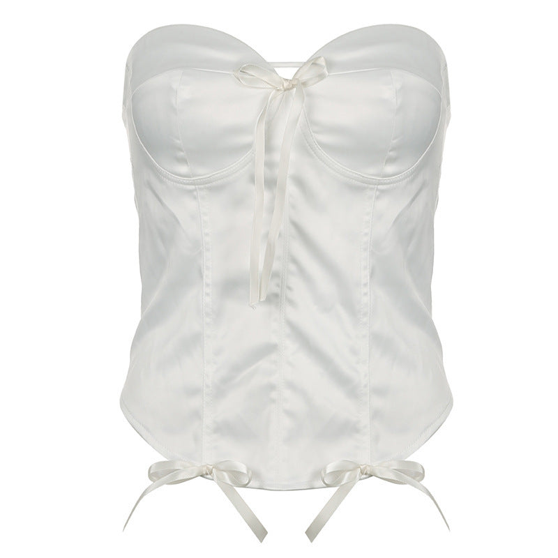 Damen Strapless Corsagenoberteil mit raffinierten Satinbändern EB