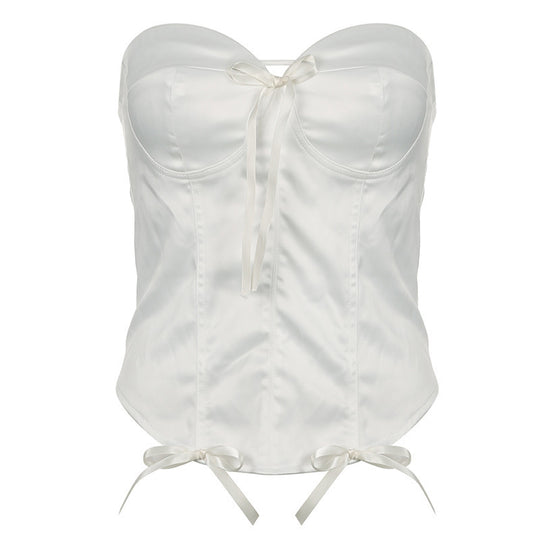 Damen Strapless Corsagenoberteil mit raffinierten Satinbändern EB