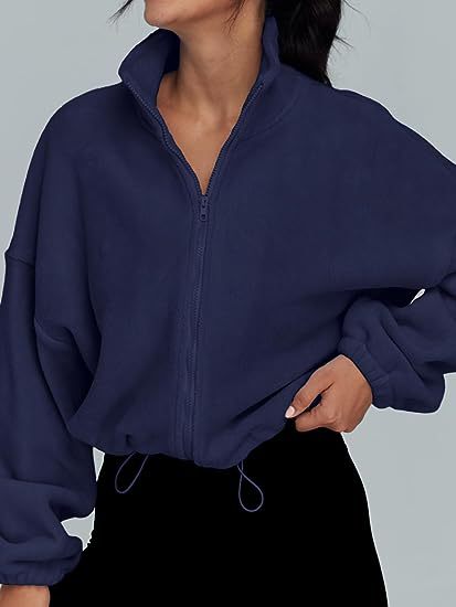Damen Oversized Sweatjacke mit halbem Reißverschluss und Kordelzug EB