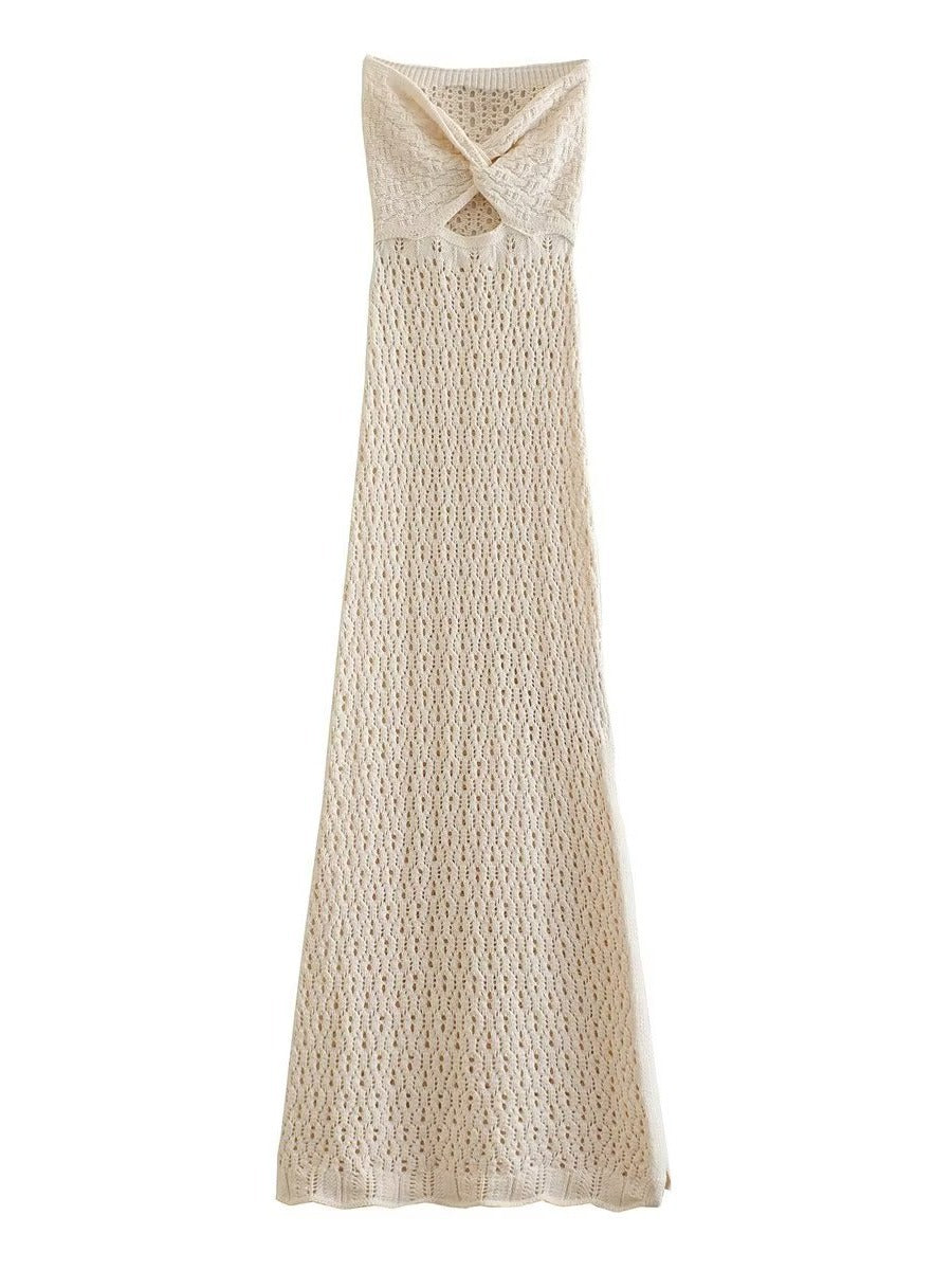 Damen gehäkeltes Maxikleid mit offener Rückenpartie EB