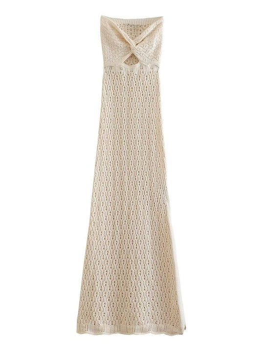 Damen gehäkeltes Maxikleid mit offener Rückenpartie EB