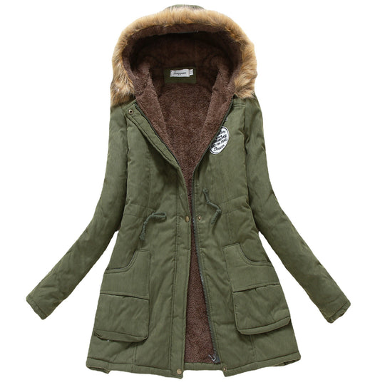 Damen gesteppte Parkajacke mit Kapuze und Kunstfellfutter EB