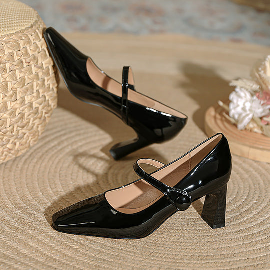 Damen elegante Pumps mit modischem Riemen und komfortablem Blockabsatz EB