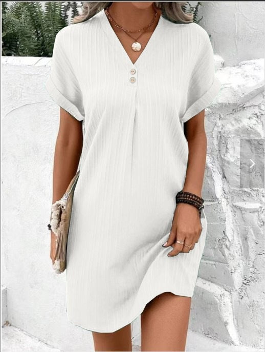 Damen V-Ausschnitt Strandkleid mit feiner Rippstruktur EB