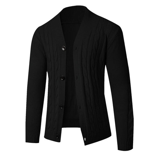 Herren Strickjacke mit elegantem Zopfmuster und hohem Kragen EB