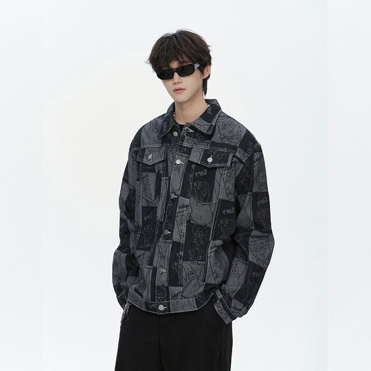Herren Oversized Jeansjacke im Urban-Style mit grafischem Druck EB