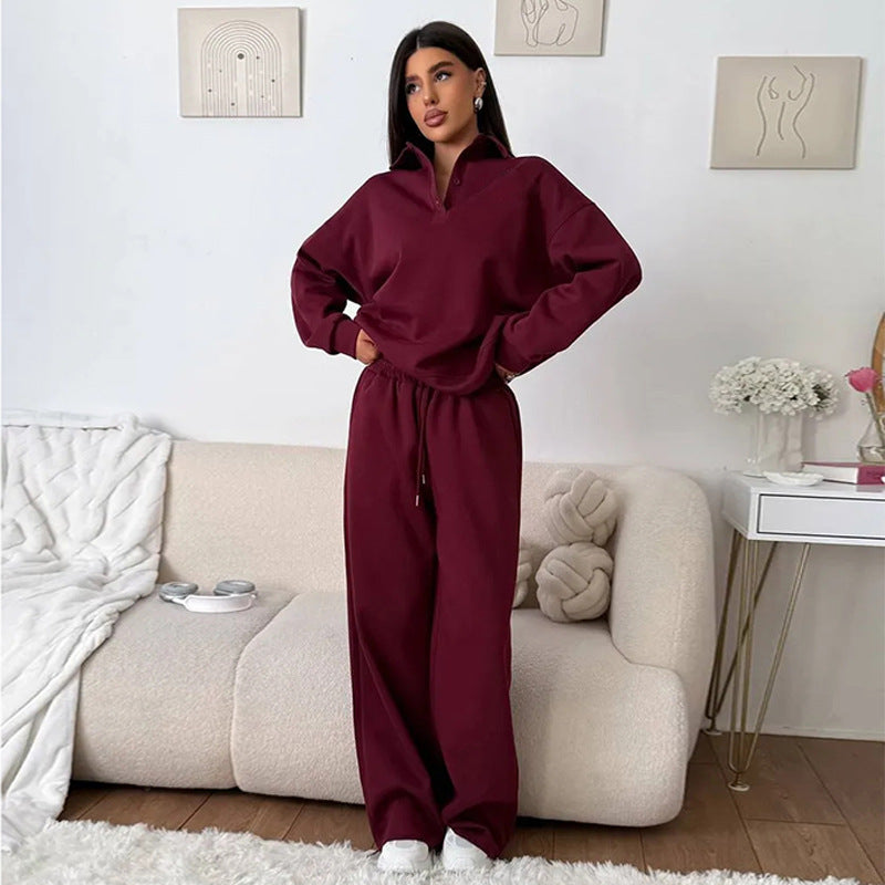 Damen bequemer Polopullover und entspannte Hose Set EB