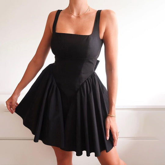 Damen A-Linien Minikleid mit quadratischem Ausschnitt und voluminösem Rock EB