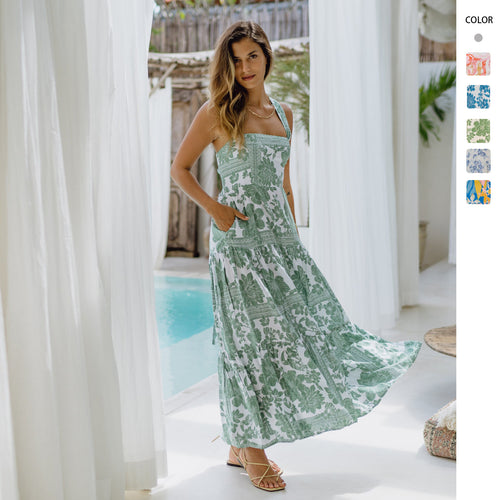 Damen Maxi-Kleid mit voluminösem Saum und angesagtem Blumenprint EB