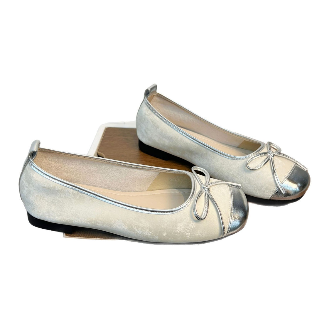 Damen Elegante Ballerinas mit hochwertiger Metallic-Oberfläche und modischem Schleifenakzent EB