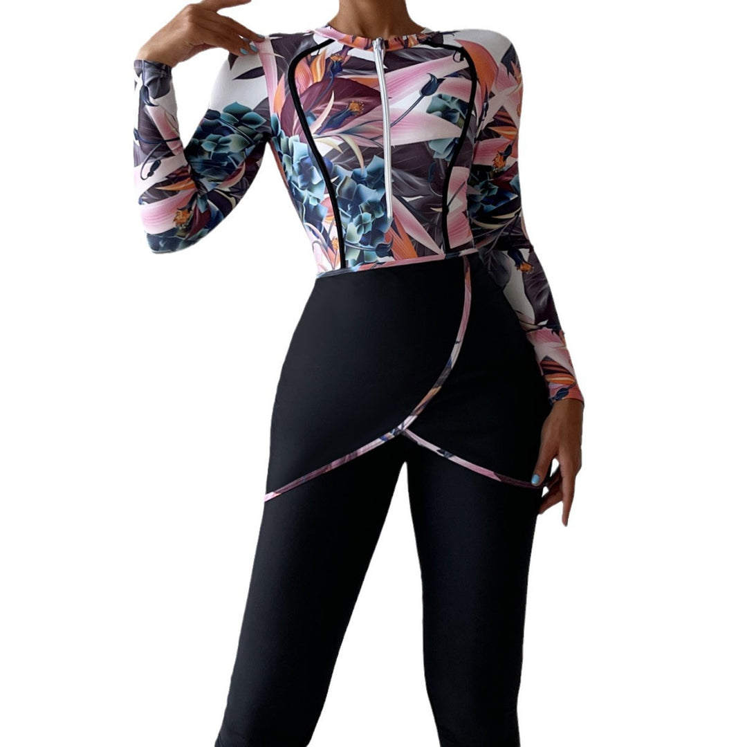 Damen Modischer Longsleeve-Schwimmanzug mit floralem Design EB