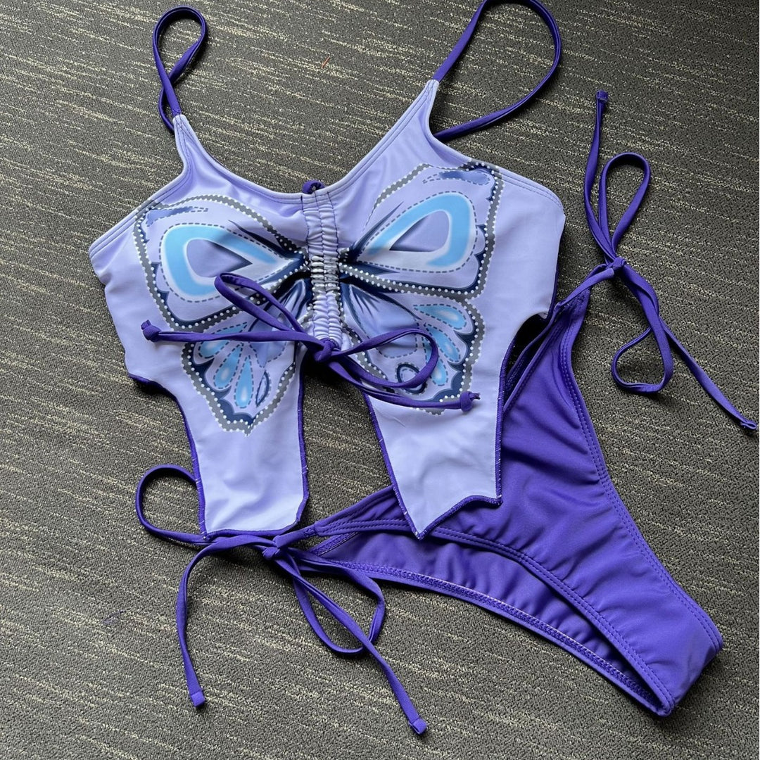 Damen Bikini Top mit Schmetterlingsmuster und passendem Slip EB