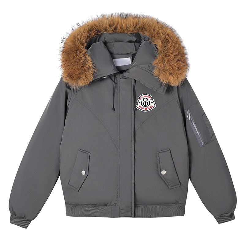 Damen Sportliche Pufferjacke mit abnehmbarem Kunstfellkragen und praktischen Taschen EB