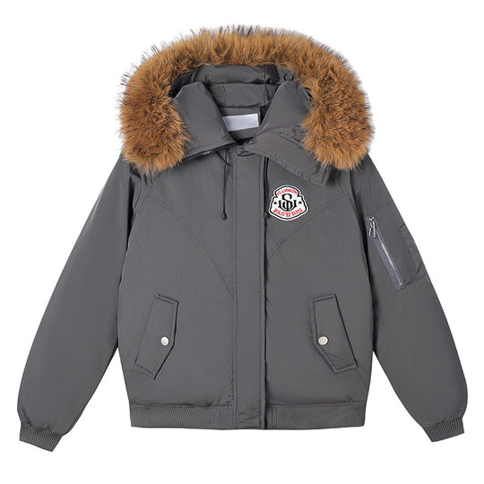 Damen Sportliche Pufferjacke mit abnehmbarem Kunstfellkragen und praktischen Taschen EB