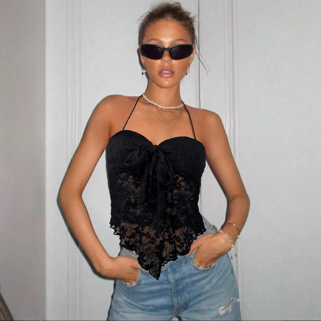 Damen Spitzen-Bustier mit Bindeband und transparentem Design EB