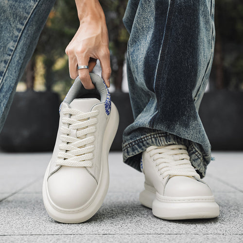 Damen Komfortable Leder Sneakers mit dicker Sohle EB