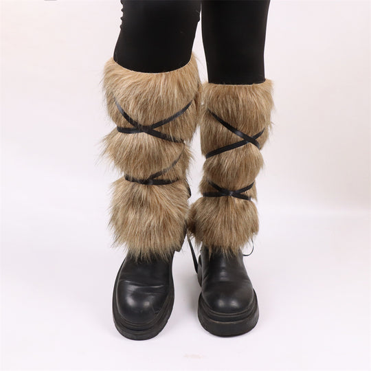 Damen Flauschige Beinstulpen mit Riemen EB