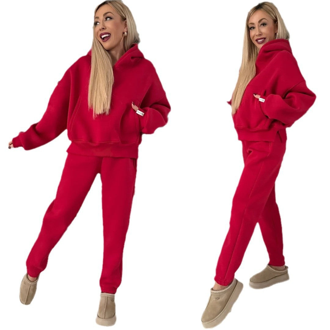 Damen lässiges Loungewear-Set mit Hoodie und Jogginghose aus weichem Fleece EB
