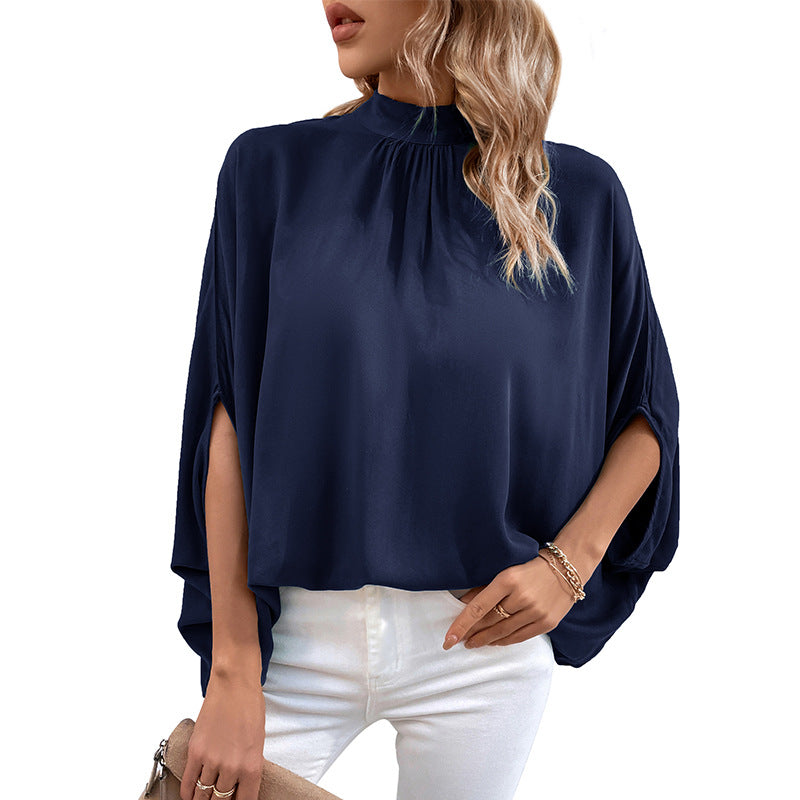 Damen Chiffon-Tunika mit Stehkragen und weit geschnittenen Ärmeln EB