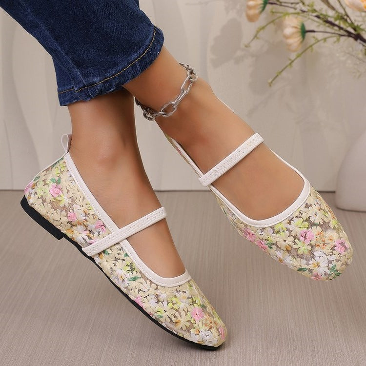 Damen Ballerinas mit zartem Blumenmuster und flexiblem Fußbett EB