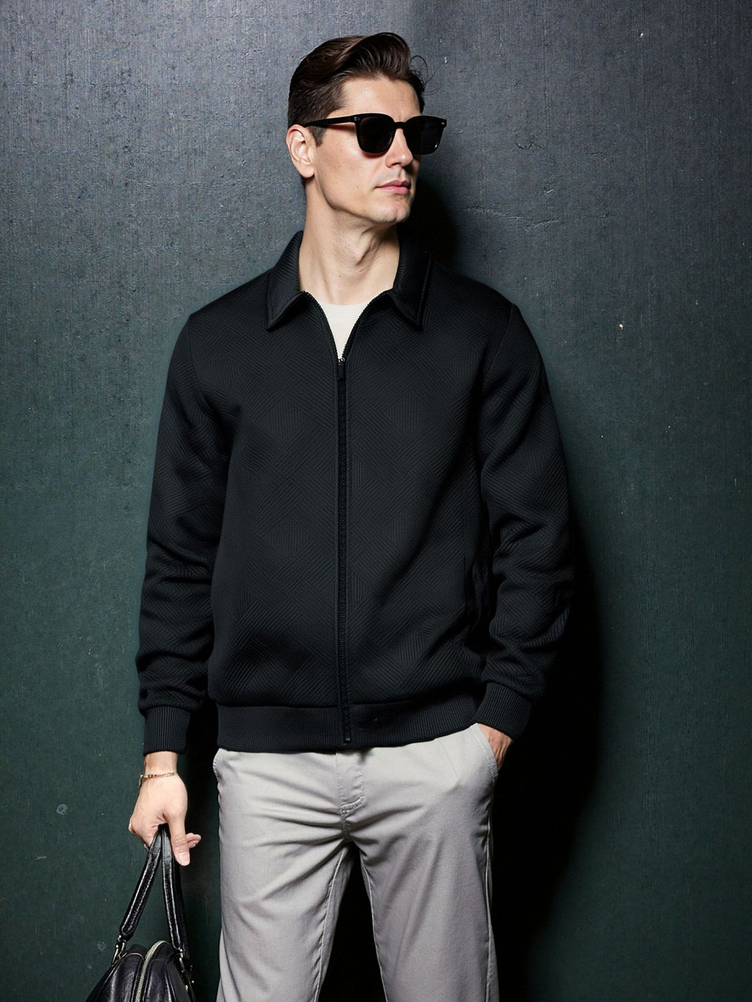Herren sportliche Jacke mit strukturiertem Design und modernem Kragen EB