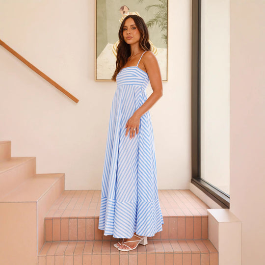 Damen Maxikleid mit schmalen Trägern und asymmetrischem Rock EB