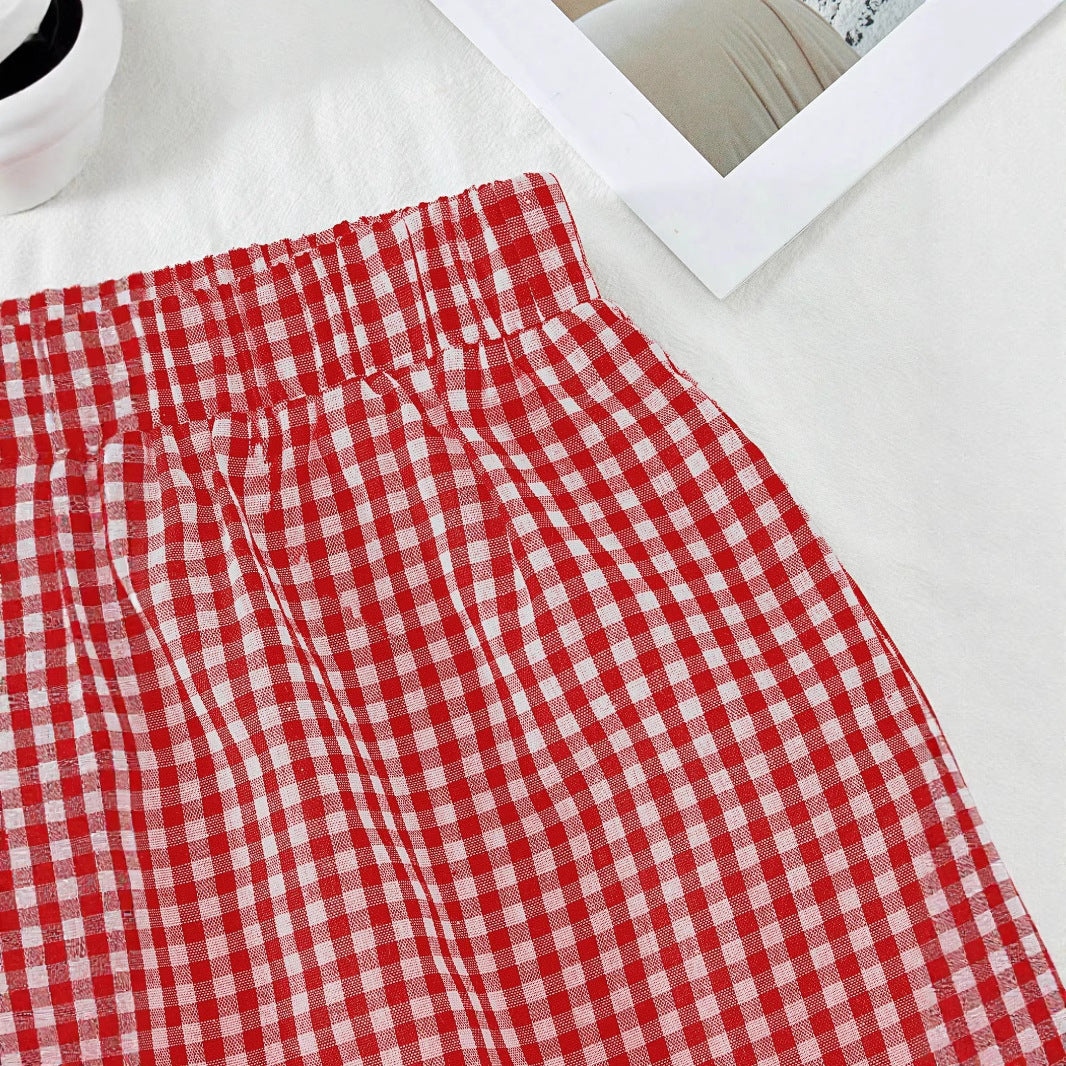 Damen Viskose Top mit kariertem Design und verspieltem Rückenzug EB