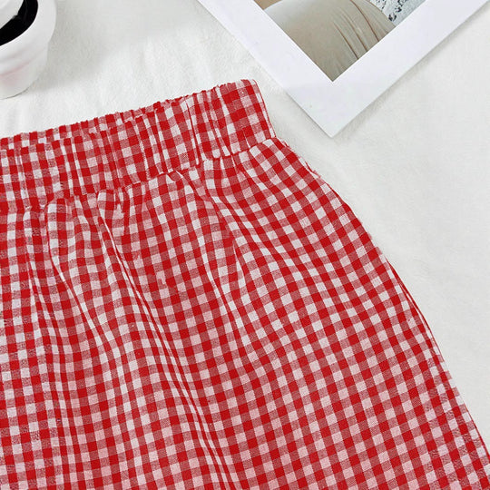 Damen Viskose Top mit kariertem Design und verspieltem Rückenzug EB