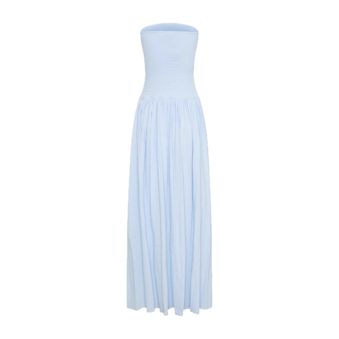 Damen Maxi-Kleid mit elastischem Oberteil und fließendem Rock EB