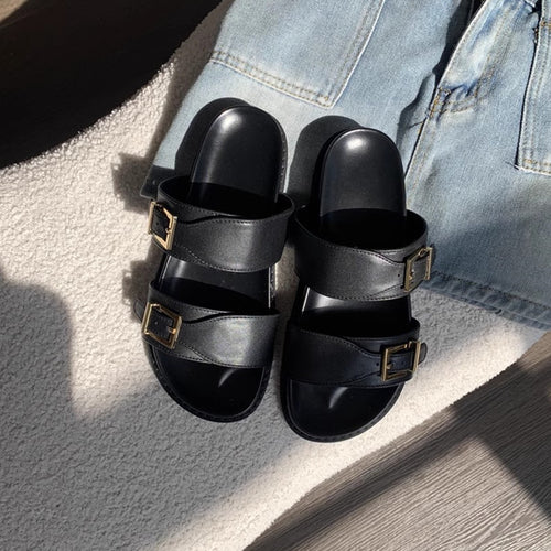 Damen Designer Zehentrenner-Sandalen mit dekorativem Riemendesign und komfortablem Fußbett EB