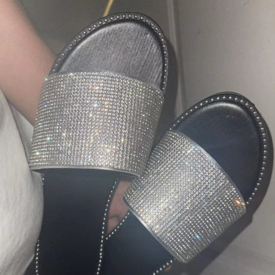 Damen Glamouröse Strass-Slides mit weichem Fußbett und rutschfester Sohle EB