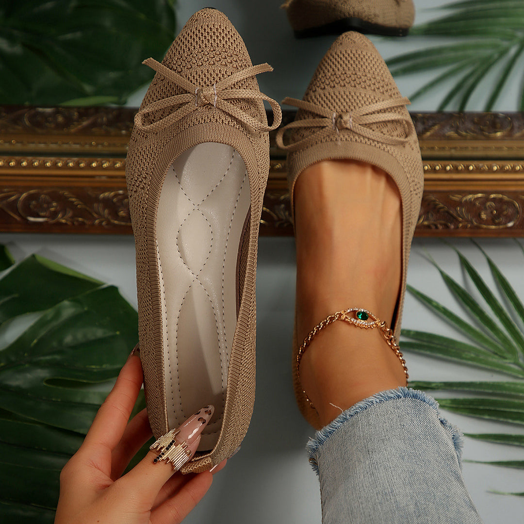 Damen elegante Ballerinas mit stylischem Schleifen-Detail aus atmungsaktivem Gewebe R&B